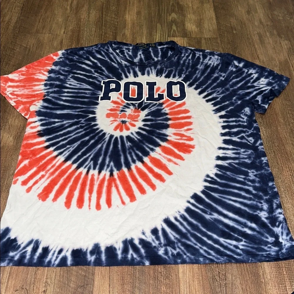 Ralph Lauren Red, White and BlueTie Dye Polo‎ Logo Shirt size XL